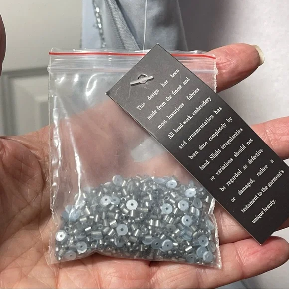 NWT Adrianna Papell Boutique Glacier Pale Blue Beaded Illusion Cocktail Gown 12 - Picture 12 of 16